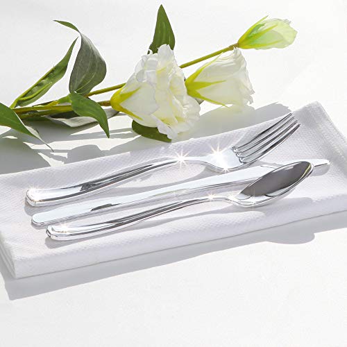 WDF 40Guest Silver Plastic Plates with Disposable Plastic Silverware
