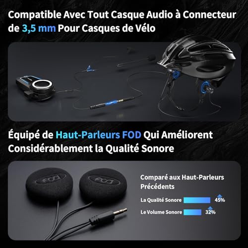 Fodsports FX7 Motorcycle Intercom Bluetooth Mesh - 10 Motorcyclists Bluetooth Mesh Communication System for Helmet with Mixing/3 Channels/Music Sharing/FM Radio/IP67 Waterproof