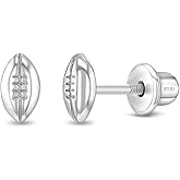 925 Sterling Silver Polished Football Safety Screw Back Earrings For Little Girls & Preteens - Children's Sports Fan Jewelry For Football Games - Small Football Girls Earrings