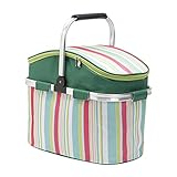 Picnic Basket, 26L Large Size Insulated Picnic Basket - BBQ Meat Drinks Cooler Bag - Folding Collapsible Cooler Basket for Family Vacations Parties Outdoor Travel, Keep Food Cold Storage (Green)
