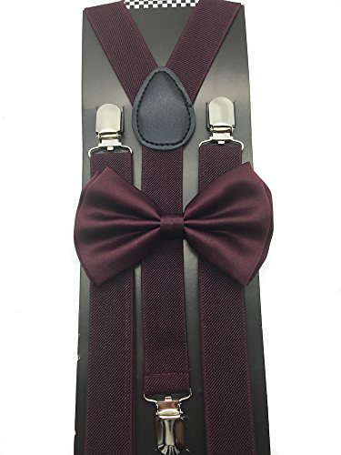 Dark Burgendy Color Wedding Accessories Adjustable Bow Tie & Suspenders