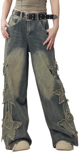 MEOKIM Y2K Pants Women's Gothic Denim Loose Work Pants Harajuku