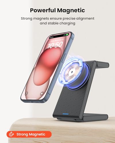 3 in 1 Wireless Charging Station, Foldable Magnetic Charger Stand for Multiple Devices, Wireless Charger for iPhone 17/16/15/14/13/12, Apple Watch 9/8/7/6/SE/5/4/3/2, AirPods 4/3/2/Pro