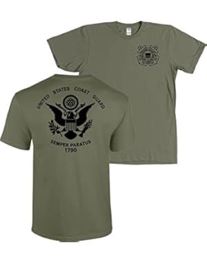 USCG US Coast Guard Flag Front & Back Military Green T-Shirt USA
