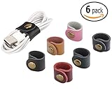 Cord Organizer, Earbud Holder, Leather Cord Organizer, Headphone Ties, Leather Cord Wrap, Cord Keeper, Cord Organizer Leather, 6 Pack Genuine Leather Handmade Cord Organizer