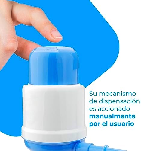 Dispensador de Agua Universal - Dosificador Manual para Garrafas, Botellones, Barriles - Compatible para Botellas de 2,4,6,8,10 y 12L, con Adaptador de 3,8 y 4,8 cm - Blanco y Azul