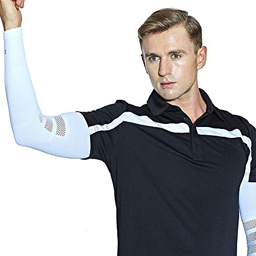 EXIO Arm Cover Compression Seamless Sleeves & Neck Scarf Mask for 4 seasons Outdoor Activities, Baseball, Football, Driving, Golf (EX-A33 White)