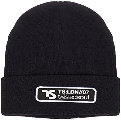 Twisted Soul Mens Winter Warm Knitted Plain Design Beanie Hat Coded Rubber Logo