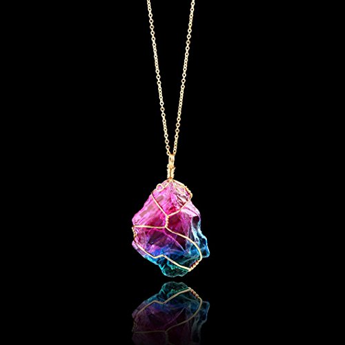 image for Auwer Clearance Necklace, Rainbow Stone Natural Crystal Rock Irregular
