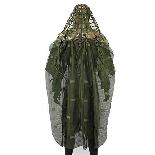 ROCOTACTICAL Breathable Ghillie Suit Foundation, Ripstop, CP Multicam + Ghillie Cape for Hunting, Sniper, Airsoft, Wildlife Photography, Halloween, Black (Viper Hood CP+Cape Army Green)