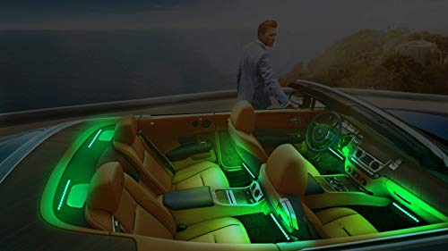 Justech 6PCS 72LEDs Strip Lights Car Interior Lights Footwell Lights Dimmable Ambient Lighting 12V RGB SMD Car Mood Lights Waterproof With Wireless Music Control and Cigarette Lighter