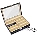 JS NOVA JUNS Sunglasses Eyeglass Organizer, 8 Slots PU Leather Eyewear Storage Box Jewelry Display Case Watch Box with Glass Lid Black