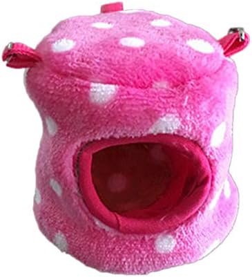 CricTeQleap Mini Pet House, Pet Hamster Squirrel House Bed Small Warm Winter Velvet Polka Dot Cotton Nest Rose Red XS