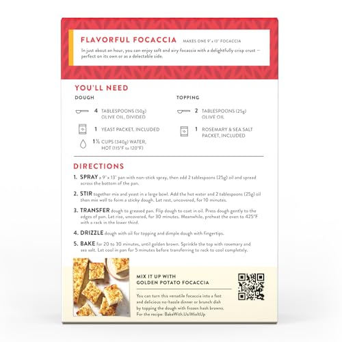 KING ARTHUR BAKING COMPANY CRISP & AIRY FOCACCIA MIX KIT 18.4 OZ., BAKING MIX – READY IN 1 HOUR