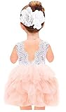 2Bunnies Girl Baby Girl Beaded Backless Lace Back Tutu Tulle Flower Girl Party Dress (Pink Sleeveless Short, 9-10YRS)