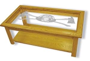 Amazon.com: Oak Glass Top Coffee Table With Firefighter ...