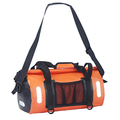WILD HEART Waterproof Bag Duffel Bag 30L with Welded Seams Shoulder Straps, Mesh Pocket for Kayaking, Camping, Boating,Bycycle,Motorcycle (Orange, 30L) - Thumbnail 2