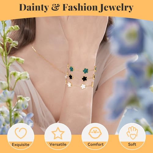 ZhouWei 3 Piece Lucky Clover Bracelet, 18K Gold Plated Clover Bracelet Lucky Charm Jewellery Stainless Steel Women Elegant Design for Weddings Parties and Lucky Gifts