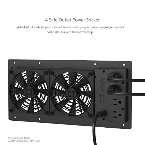 Hiree Quiet Cooling AC Fan Dual 4 inch Ventilation Axial Muffin Fan with 4 AC Power Outlet for Home Theater Receiver DVR Amps AV Computer Cabinet Closet Electronic Equipment DIY Vent Exhaust System