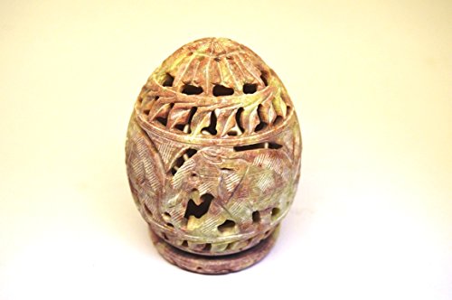 Pure Marble Diya Lamp Shade Egg Shaped - Carved Artwork