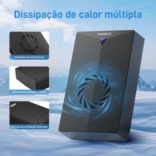 Gabinete para disco rígido externo, gabinete USB 3.0 para SATA para disco rígido SSD SATA de 3,5 ou 2,5 polegadas com ventilador, adaptador de alimentação de 12 V incluído