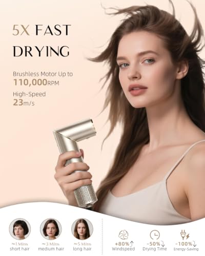 RUCHA Foldable 8 in 1 Hair Styler & Hot Air Styler, 110,000 RPM High Speed Hair Dryer Brush, Air Curler for Hair, Negative Ion Hot Air Bursh for Frizz-Free Styling Curling Fast Drying Straightening Volumizing