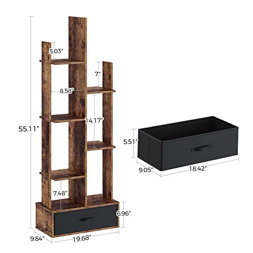 Rolanstar-Bookshelf-Bookcase-with-Drawer-Free-Standing-Tree-Bookcase-Display-Floor-Standing-Storage-Shelf-for-Books-CDs-PlantsUtility-Organizer-Shelves-for-Living-Room-Bedroom-Home-Office
