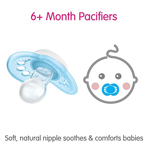 MAM Original Baby Pacifier, Nipple Shape Helps Promote Healthy Oral Development, Sterilizer Case, 2 Pack, 6-16 Months, Clear/Girl