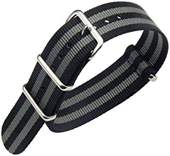 22mm Nylon Watch Strap Army Wristband Brushed Rings Stripe Fabric Diving Watch Band - Black/Grey