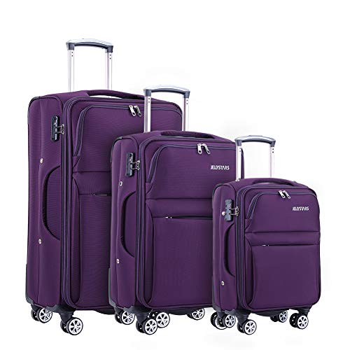 JELLYSTARS Updated Softside 3 Piece Suitcase with Wheels BuitIn TSA