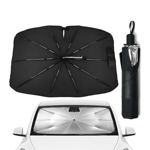 Zuquik Front Car Sun Shade 145 x 85 cm V-Opening for Cars and SUVs, Windshield Sunshade with Flexible Handle 360 Degrees, UV Block 3 Layers Odorless (Silver, L~L)