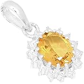 Natural 2ct Golden Citrine 925 Sterling Silver Pendant 22mm
