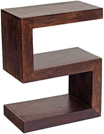 Prestington Solid Deluxe S Shaped Side Table - Beautiful Dark Walnut Finish - Constructed From Solid Mango Wood