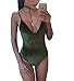 OQC Women's Plunge V Neck Backless Strap Tight Velvet Bodysuit Jumpsuit Leotard, Army Green, Small