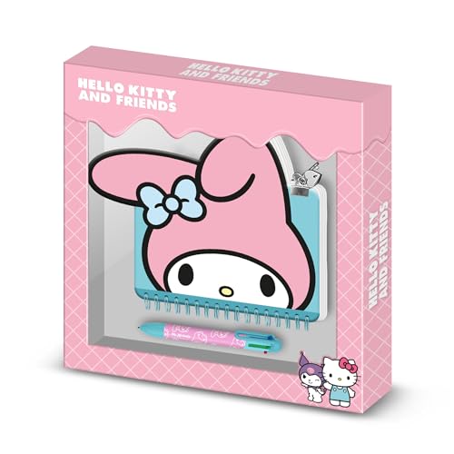 Hello Kitty My Melody Face-Confezione con Diario Kawaii + Penna 6 Colori, Rosa