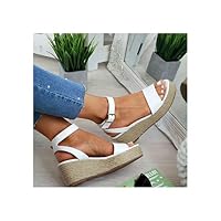 MOAAA Summer Platform Sandals Fashion Women Sandal Wedges Shoes Casual Woman Peep Toe Black Platform Sandals Outside Shoes,A White,35