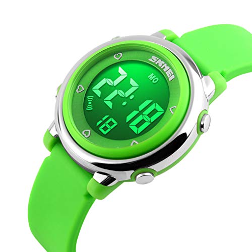 Skmei Kids Digital Watch, Waterproof Boys Girls Colorful LED Light Watches Childern Wristwatches with Stopwatch (Green)