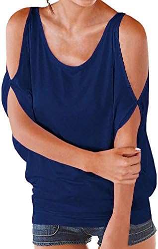 PinupArt Women's Summer Cold Shoulder Short Sleeve Shirring Drape Top Shirt