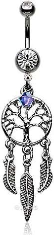 The Tree of Life Dreamcatcher Feather Hematite Belly Button Ring