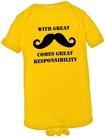 Baby Creeper With Great Mustache Comes Great Responsibility Infant Body Suit Onsie - 18-24 Months - Yellow