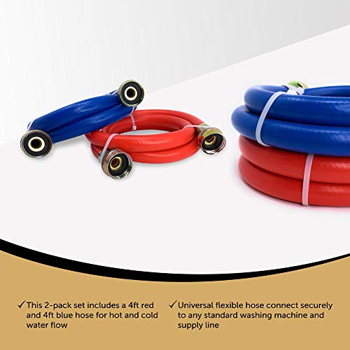 Appliance Pros 4ft Blue and Red Rubber Washing Machine Inlet Hoses, PVC