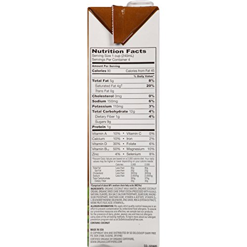 So Delicious Dairy-Free Organic Coconutmilk Beverage, Chocolate, 32 Ounce Plant-Based Vegan Dairy Alternative, Great in Smoothies Protein Shakes or Cereal - Thumbnail 3