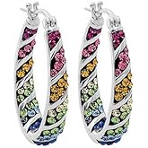 Savlano 14K Gold Plated Inside Out Multicolor Rainbow Crystal Hoop Earrings For Women Comes With Gift Box