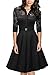 Missmay® Women's Vintage 1950s Style 3/4 Sleeve Black Lace Flare A-line Dress size Medium, Color-Black