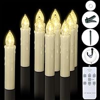 Windows Candles, PChero 10 Packs Warm White Battery Operated Waterproof LED Flameless Taper Ivory Floating Candles with Remote Timer and Dimmable, Perfect for Home Indoor Outdoor Christmas Trees Decor