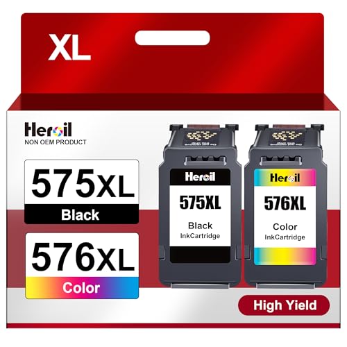 Heroil PG-575 CL-576 XL PG-575XL CL-576XL Ink Cartridges Replacement for Canon 575 576 XL PG575 CL576 Cartridges for PIXMA TS3550i TS3551i TS3750i TR4750i TR4755i (Black Color, 2-Pack)