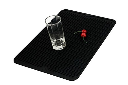 Swaroser Large Kitchen Silicone Dish Mats Heat Resistant Dry Mats 16 X 12 Inch (Black)