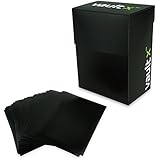 Vault X Deck Box and 100 Black Card Sleeves - Medium Size for 70-80 Sleeved Cards - PVC Free Card Holder for TCG (Medium + 100)