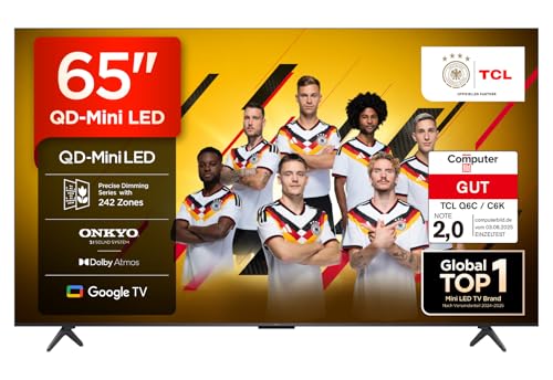 TCL 65Q6C 65 Zoll QD-Mini LED Fernseher, 4K HDR Premium 1000nits, Smart TV mit Google TV (Dolby Vision IQ & Atmos, Onkyo 2.1 Soundsystem, 144Hz Motion Clarity Pro, Game Master)