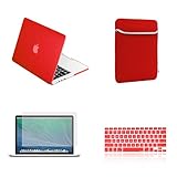 TopCase Rubberized Hard Case for 13-Inch Macbook Pro A1425 and A1502 Bundle with Sleeve, Silicone Keyboard Cover, Clear Screen Protector and Mouse Pad - Red